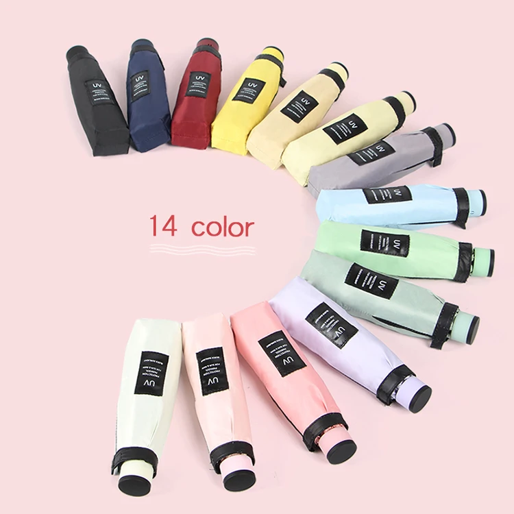 

Print Logo Rainy Day Super Mini Portable Travel Sun Uv Protection Compact Pocket 5 Fold Foldable Umbrella, Black,purple,yellow etc 14colors