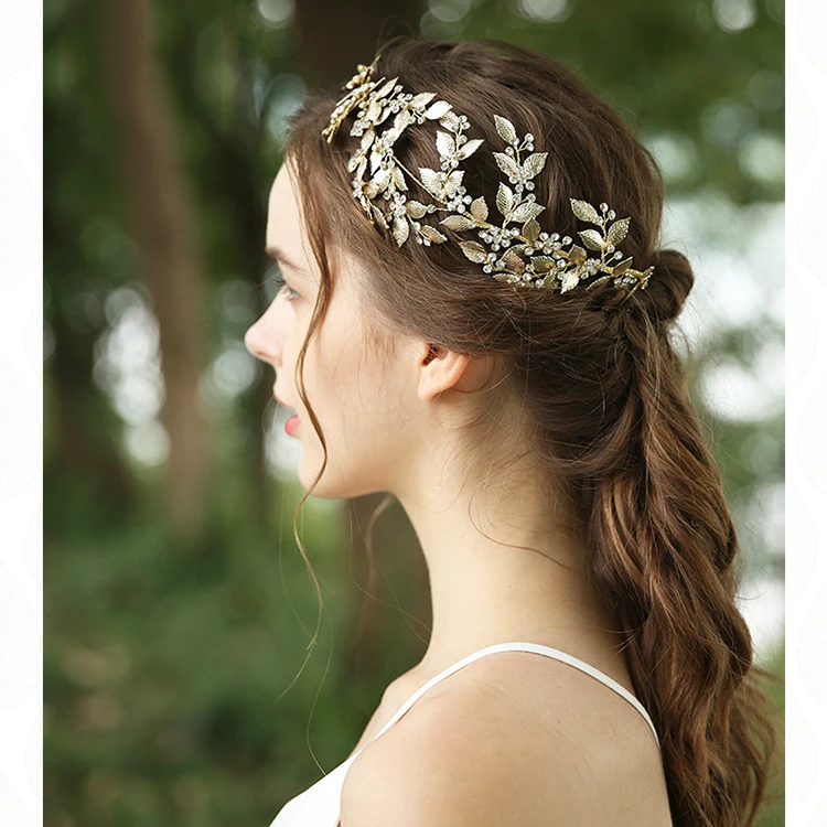 

Glinting anniversary souvenir gift crystal leaf shape anchor headpiece gold plated jewelry hair jewelry accessories gold jewelry