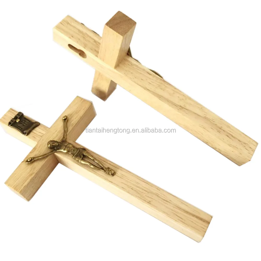 15.2cm Clear Varnished Natural Rubber Wood Cross Jesus Statue Cross