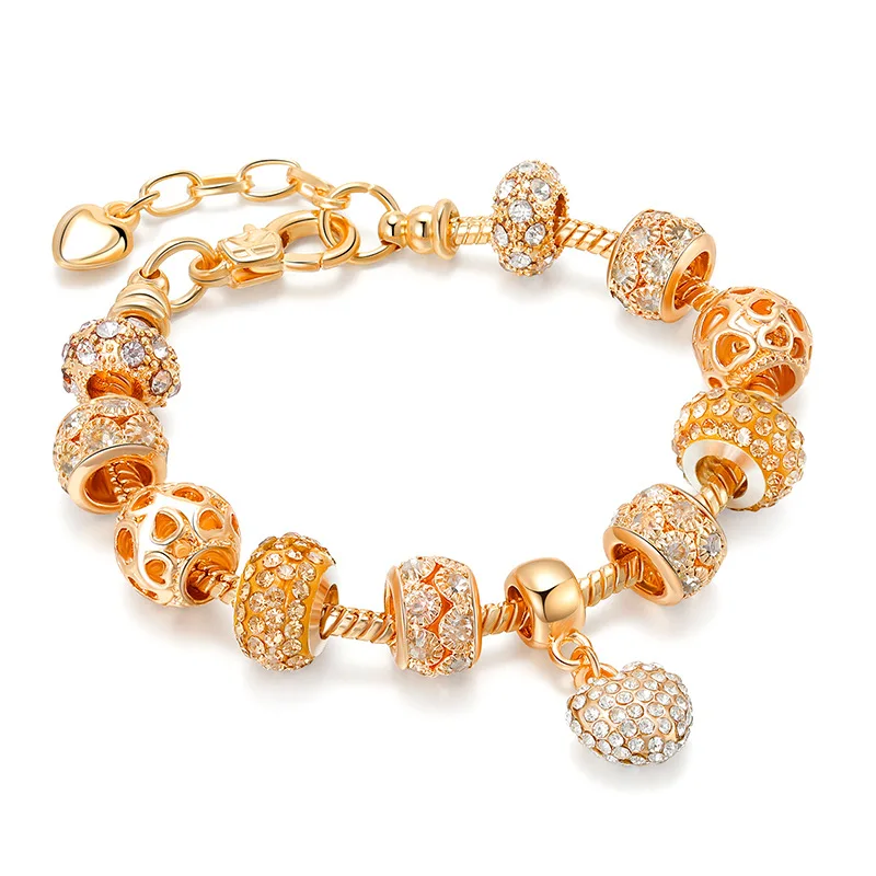 

HOVANCI 4 Newest Arrival Gold Plated Charm Bead Bracelet Full Diamond Heart Pendant Girls Fashion Bangles Bracelet