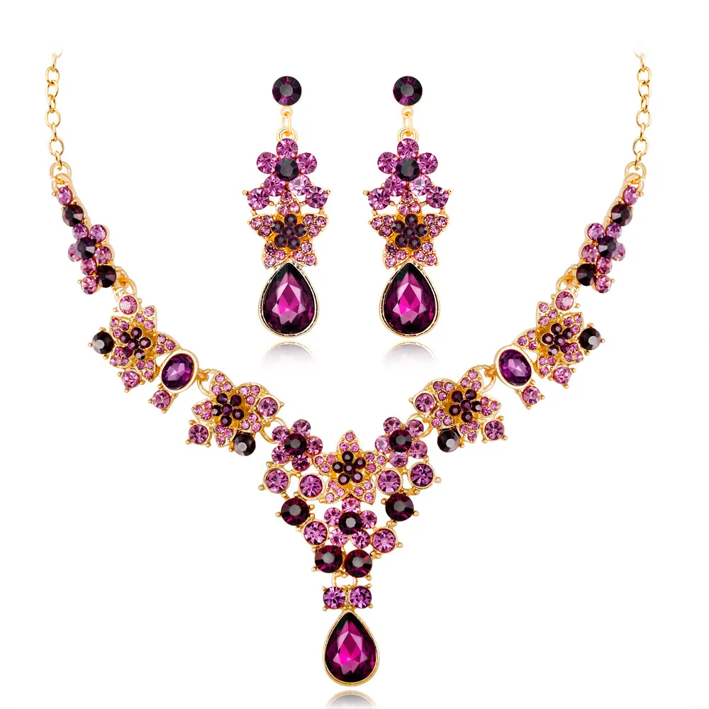

18K gold-plated bridal necklace and earrings set, five-pointed star flower drop jewelry set, 5 different color