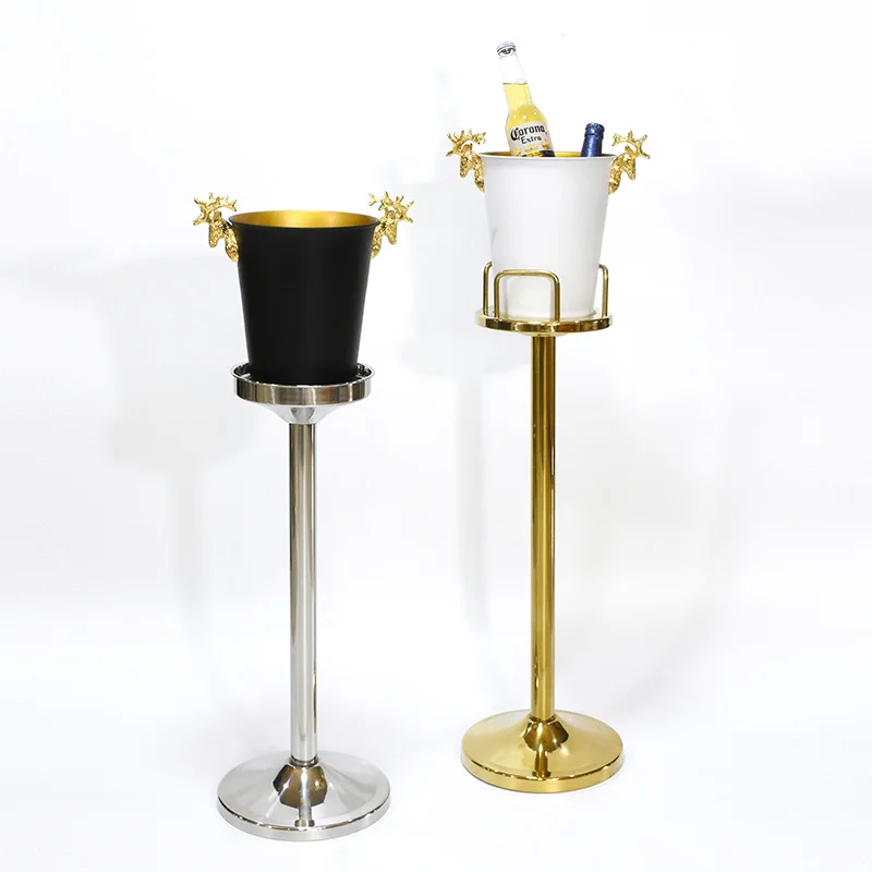 

Commercial iron plating process wine bucket stand champagne bucket cooler ice holder for bar tool, Silvery/gold/black