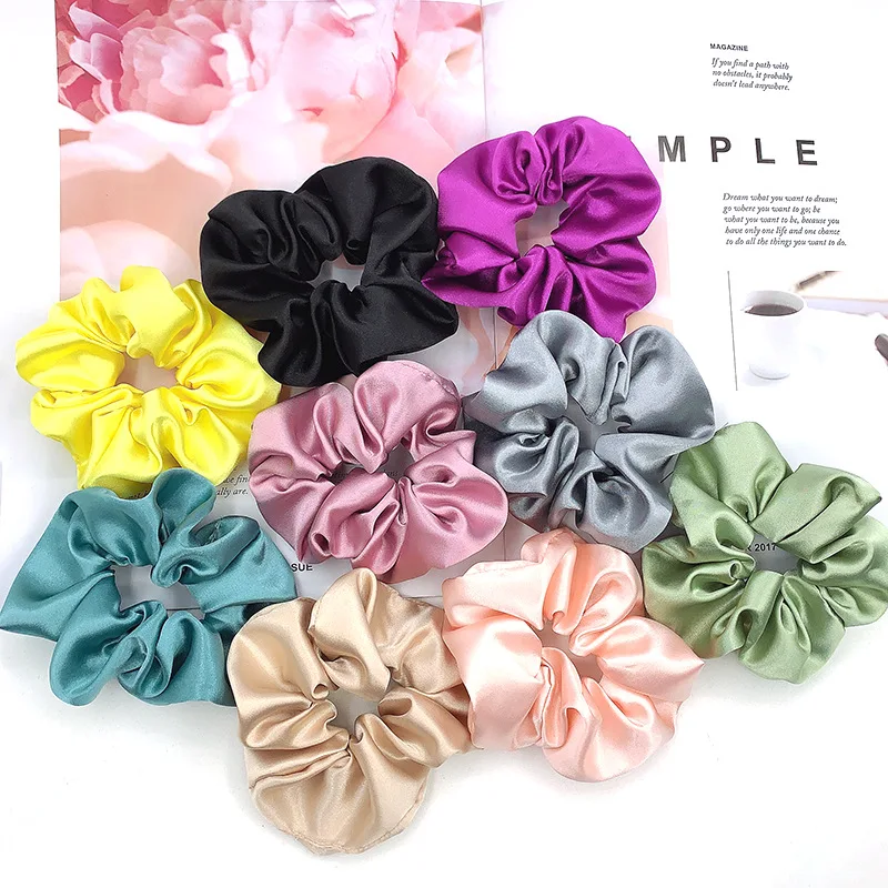 

Fashion Silk Colour Chiffon Satin Women Hair Scrunchies Solid Multicolor Hair Ties Rubber Silk Satin Scrunchies