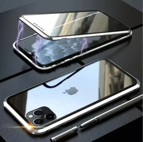 

For IPhone 12 Mini 11 Pro Max X XS Max XR Magnetic Adsorption Front Back Double Case 360 degree Tempered Glass Skin Cover