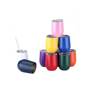 Custom metal vacuum wholesale double wall thermos stemless stainless steel insulated coffee wine tumbler with straw lid