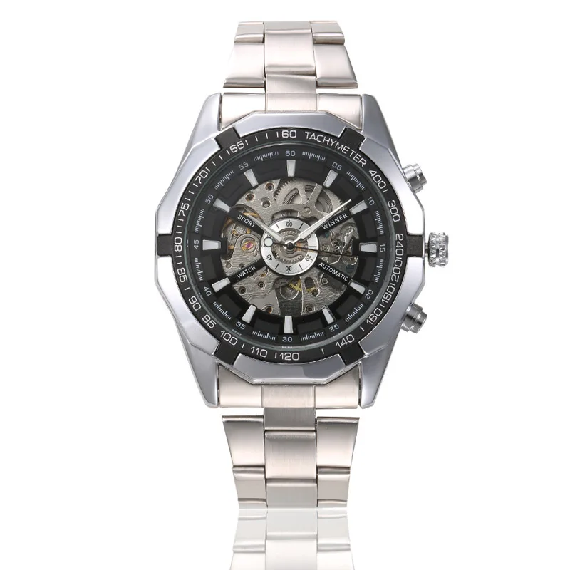 

Winner TM-340 Brand Luxury Automatic Watch Male Fashion Skeleton Analog Men Military Stainless Steel Mechanical Wrist Watch OEM