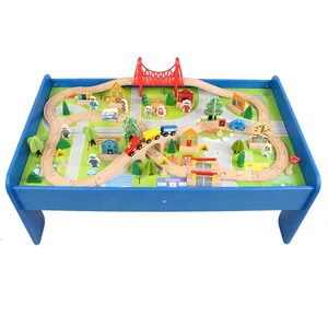 wooden train set and table