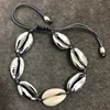 Handmade Weaved Rope Silver Shell Bracelet Nature Cowries Shell Bracelet