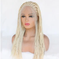 

Braided Lace front Wigs with Baby Hair 613 Blonde Hair Synthetic Heat Resistant Long Braids Wig Glueless Half Hand Tied