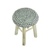 wool felted round wood foot stool with felt ball mat
