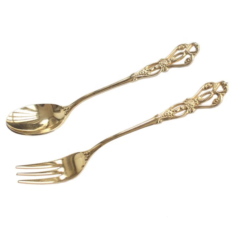 

new product ideas 2019 cake spoon coffee spoon tea fork vintage butter knife stainless steel dessert spoons, Gold;silver