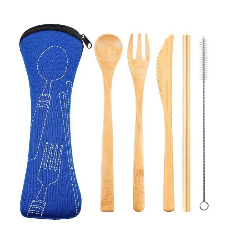 

Wholesale Amazon Best Selling Blue Outdoor Sports Student Picnic Bamboo Cutlery Set Reusable, Customized color