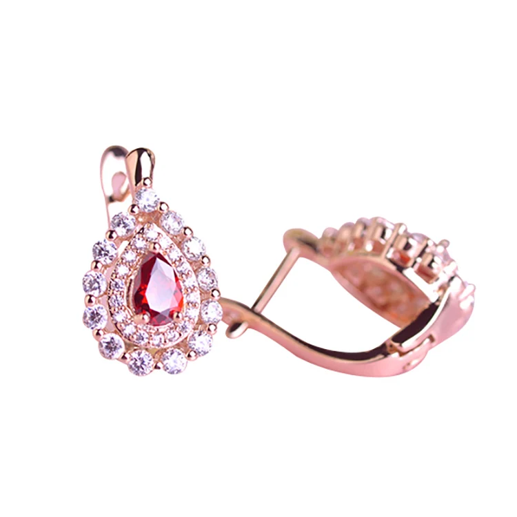 

Wholesale Drop Shape Full Zircon Stud Pin Earring Pendant Women Party Gift Small Gold Copper Earrings, Red;blue;green