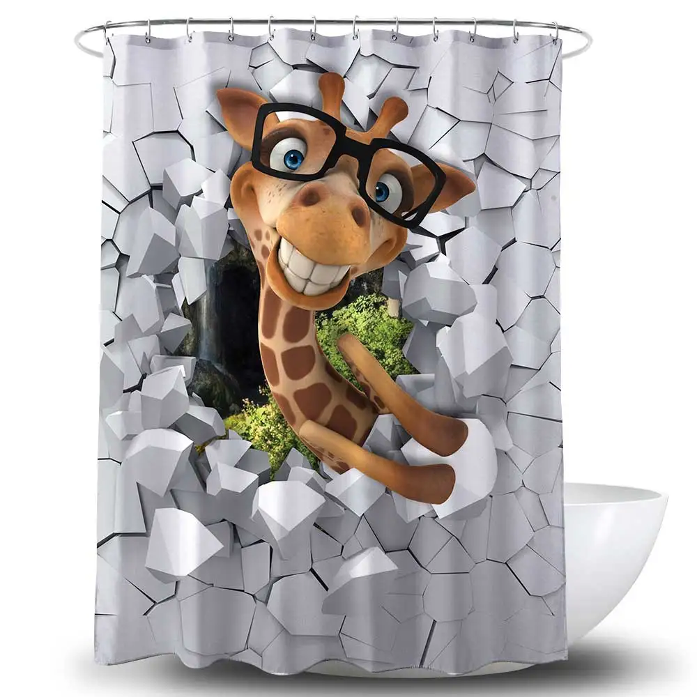 

Factory Hot sale 100% lovely 3d animal deer printed bathroom shower curtain