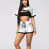 KY wholesale co-ord hot sexy Bolero crop tops for women Cami And mini Shorts Elastic Waist Metallic Set Runway 3 piece set women