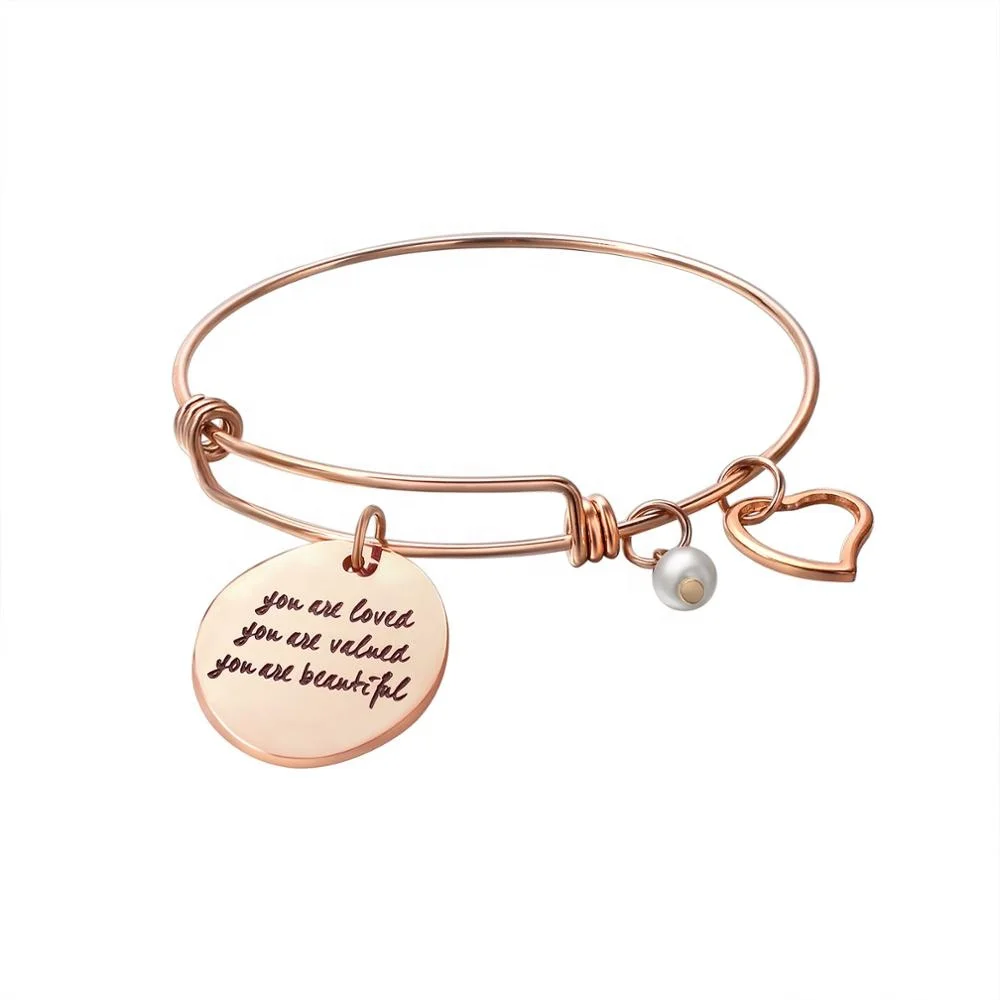 

Loftily Jewelry you are loved, you are valued, you are beautiful New Design Bulk Charm 18 Carat Gold Bangles and Bracelets, Rose gold & gold customization