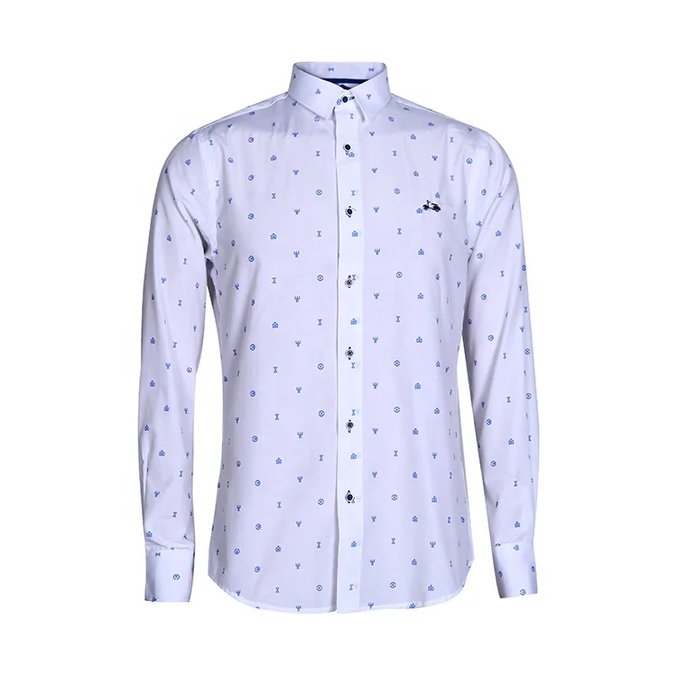 

2019 new style long sleeve white man's custom print mens social shirt