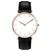 Best design custom logo rose gold case white dial minimalist watches black italian leather watch straps