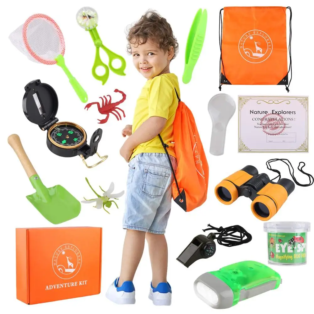 
Outdoor Exploration Kit for Kids - 19 Pack Kids Adventurer Gift Set with Binoculars, Magnifying Glass, Compass, Flashlight 
