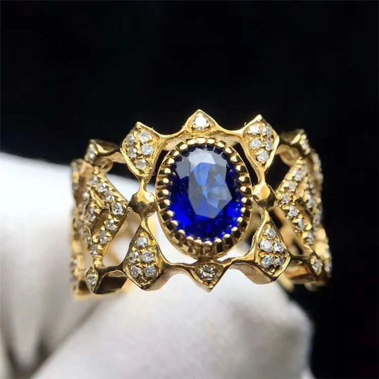 

Hot sale SGARIT classic 0.85ct Sri Lanka natural blue sapphire engagement wedding ring women AU750 18K solid gold jewelry