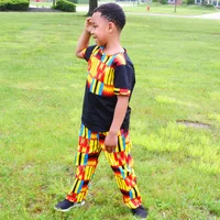 

2019 Summer African Kids wear kente Two Piece Set african top and pants for children