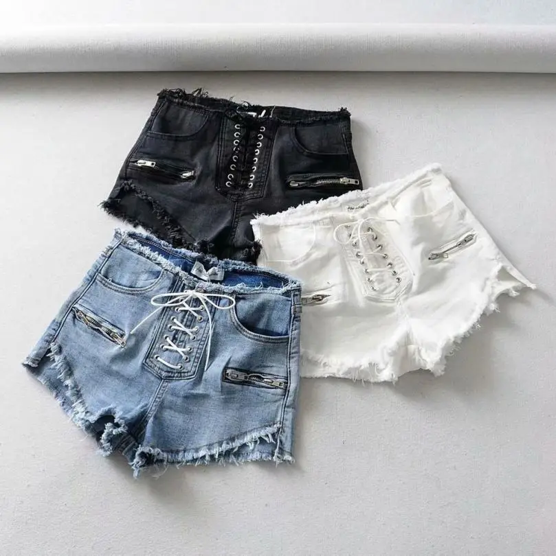 

Korea fashion chic rope lace-up jeans shorts