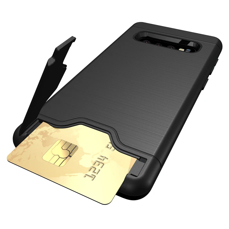 

PC TPU Card Slot Stand Phone Cases for Samsung Galaxy S10 S10 Plus, Black, rose gold, silver, gray, blue
