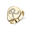 925 sterling silver cheap jewelry online yellow gold pave diamond initial signet ring women