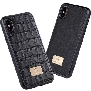 360 degrees protect Internal and external Crocodile and crossgrain Genuine leather phone cover for iPhone x xs case