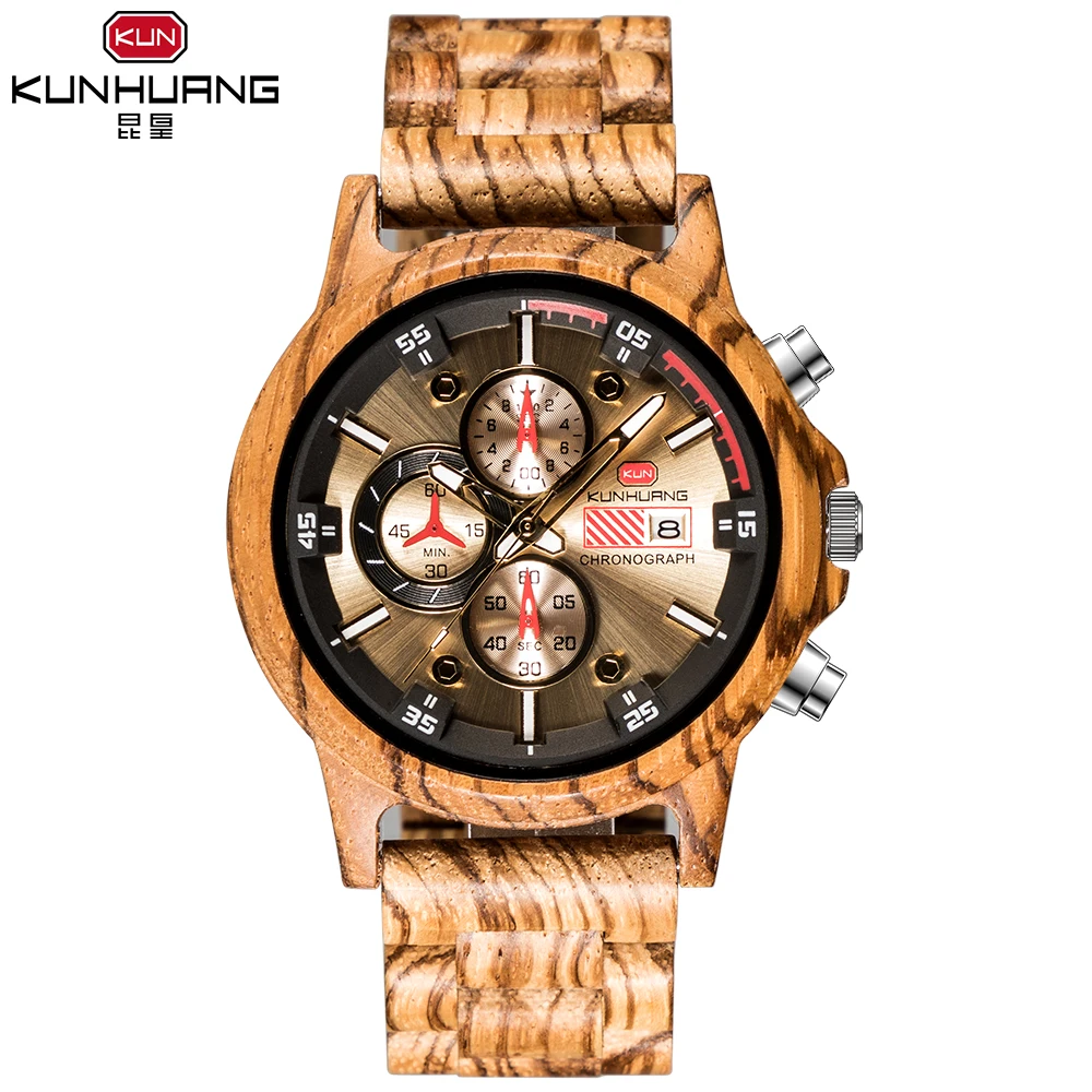 

Kunhuang 1010 Top Luxury Brand Men Wood Watches New Arrival Designer Fashion Chronograph Wood Watch, N/a