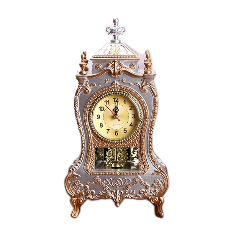 

Silver antique table clock mute sweeping clock music hourly clock