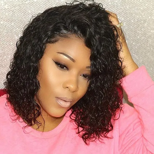 

13x6 deep part front lace wig Pre Plucked Natural Short Wigs Water Wave Curly Indian Human Hair Wig