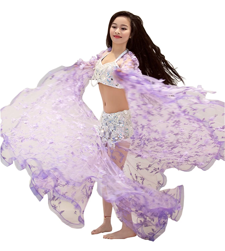 

RT362 Wuchieal 2019 New Design Egyptian Belly Dance Costume Bra and Skirt Set for Children, Light blue and light purple