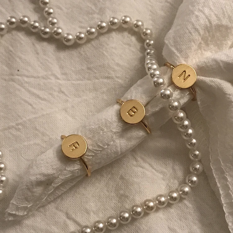 
Custom 18K gold plated jewelry Personalized Initial letter alphabet signet ring 