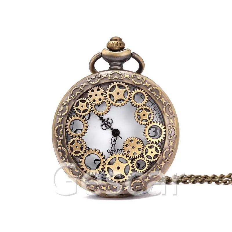 

New arrival Steampunk Model Mechanical Skeleton Pocket Watch with Chain As Gift hollow out pocket watch, Bronze/ancient silver