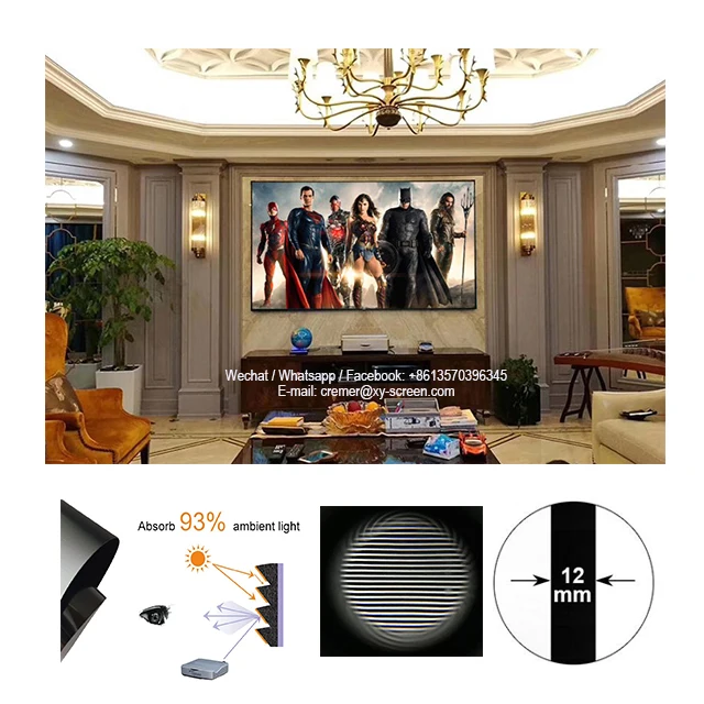 

XYSCREENS ALR UST PET Crystal ultra thin frame projection screen for home theater Xiaomi 4K projector, Dark grey