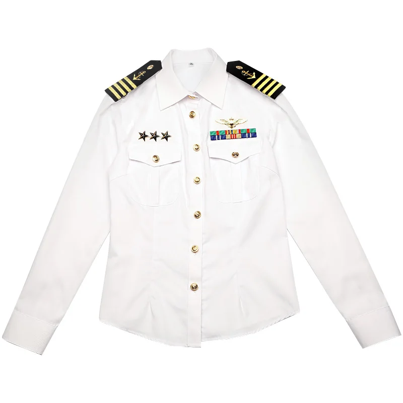 

Woman Office military navy Uniform shirt Cotton uniform Shirt, White / black