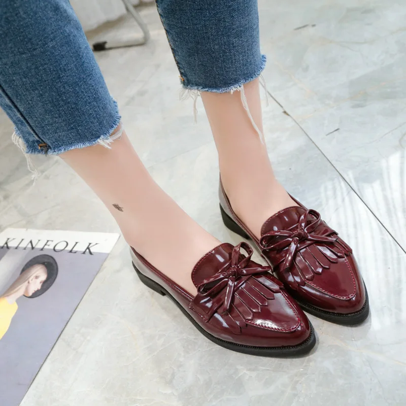 

Girls Flat Soft Surface Women PU Leather Casual Shoes With Tassel