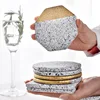 Rounh Matte Marble gray Cup Coaster with Gold Plated cup Mats and Black spots