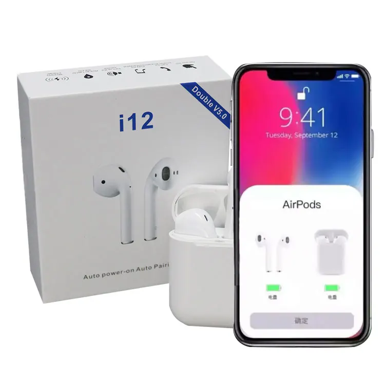 

2019 Best Air Pods Tws I12 Popup Function Siri Dual Call Touch Earphone Earbuds Headsets Bt 5.0 Dual Tws Wireless Earphone, White black red gray green