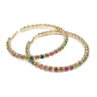 

Hot Sale Big Large Gold Plated 8cm Colorful Crystal Diamond Mixed Color Hoop Earrings