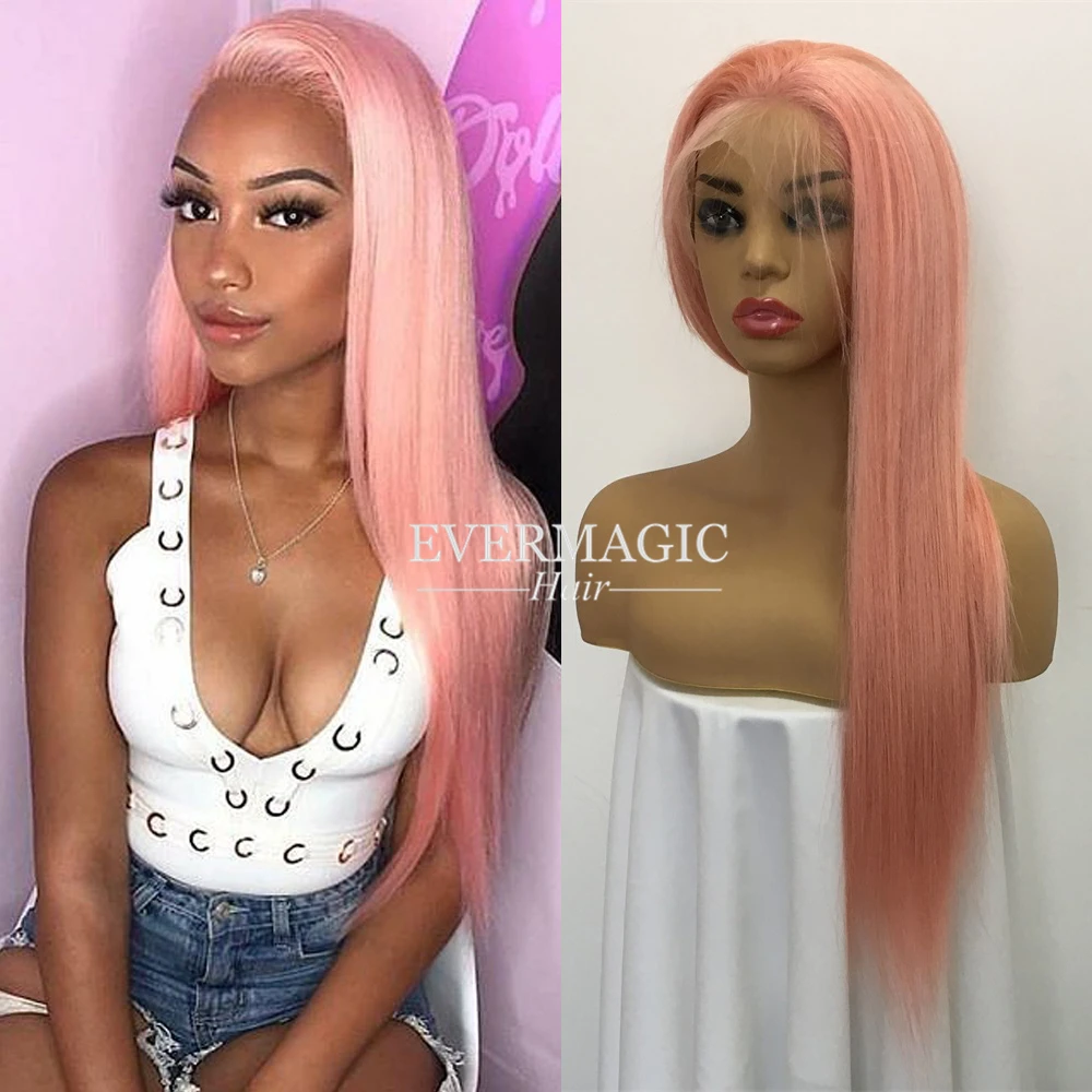 Pure Pink Full Lace Human Hair Wigs Silky Straight Brazilian Virgin Human Hair With Baby Hair Glueles