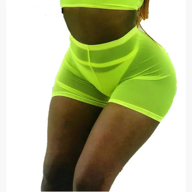 

Fashion Mesh Women Casual Biker Shorts Womens High Waist Neon Shorts Summer Sexy Transparent Y11595