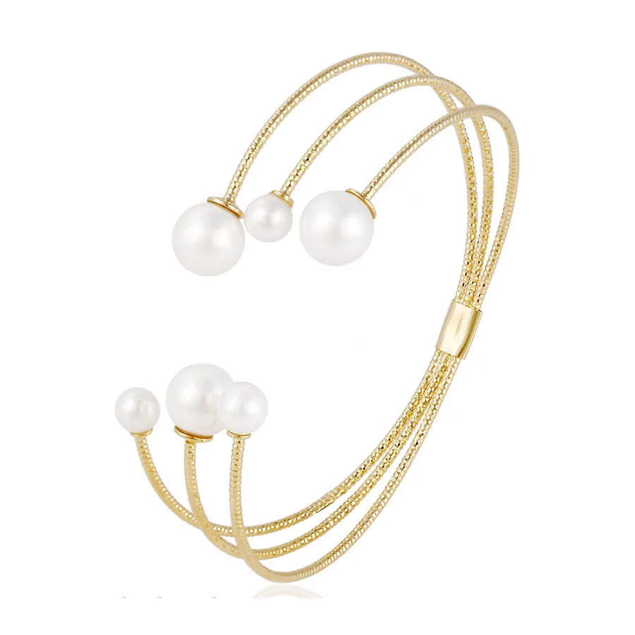 

51548 Xuping free shipping fashion design 18K gold color pearl open bangle Can be placed directly, White