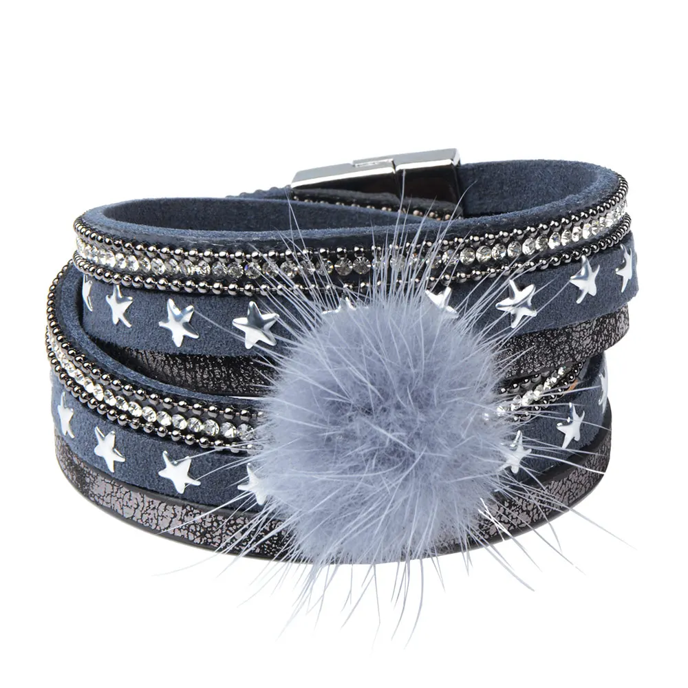 

Multi-layer Wide Rhinestone Feather Charm Bracelet For Women Wrap Magnetic Bracelet