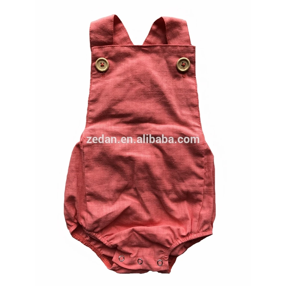

RTS Toddlers Linen Baby Romper Button Kids Clothes Solid Mustard Onesie Bodysuit Bib Pants, Picture