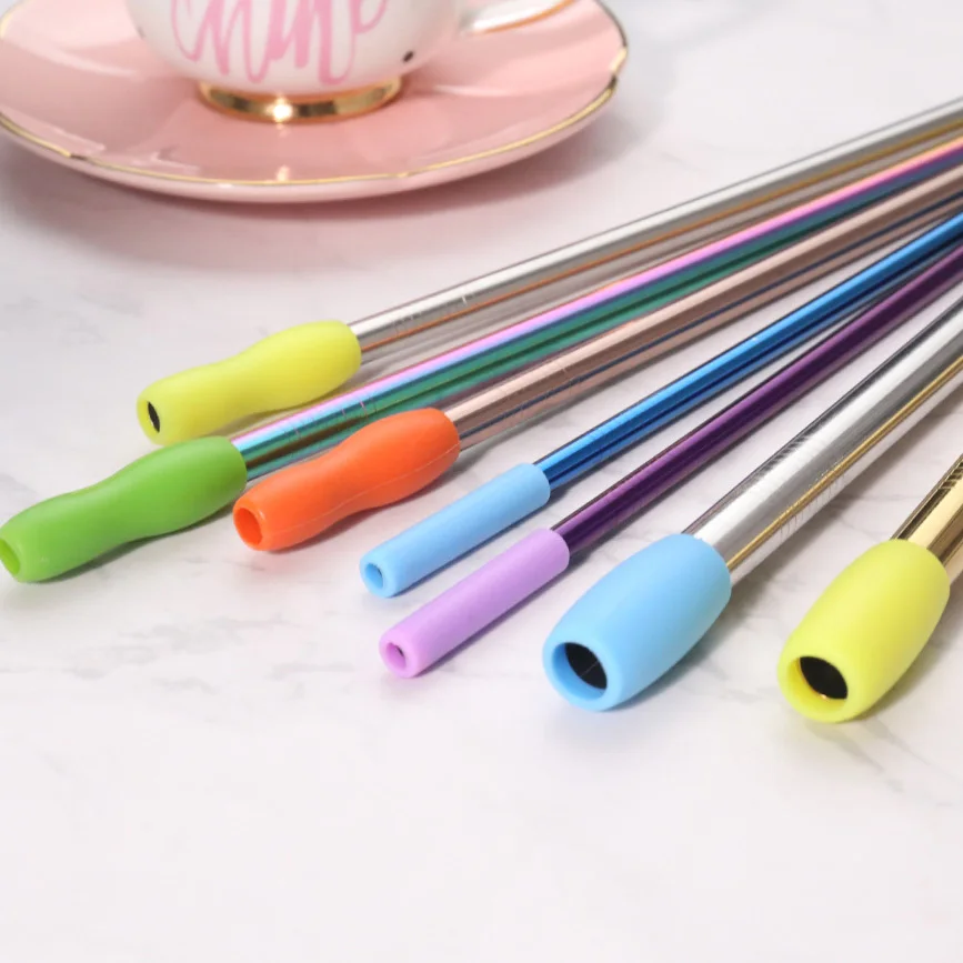304ss FDA Custom Logo Reusable Stainless Steel Drinking Straws with silicone head