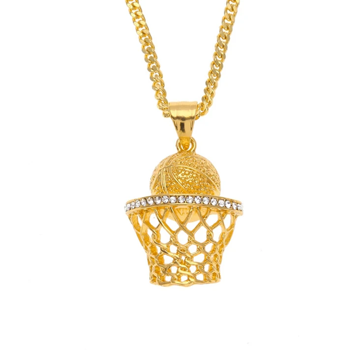

New HipHop basketball hoop stand zinc alloy iced out pendant 18k 14k gold necklace, N/a