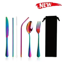 

Stainless Steel 18/0 Flatware Set Reusable Cutlery Set Travel Utensils Set with Straws for Camping Office or School Lunch