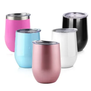 Image of Promotional Stemless Wine Tumbler, Double Wall Insulated Wine Glasses, Reusable Thermos Vacuum Wine Coffee Cup Mug 12oz For Gift